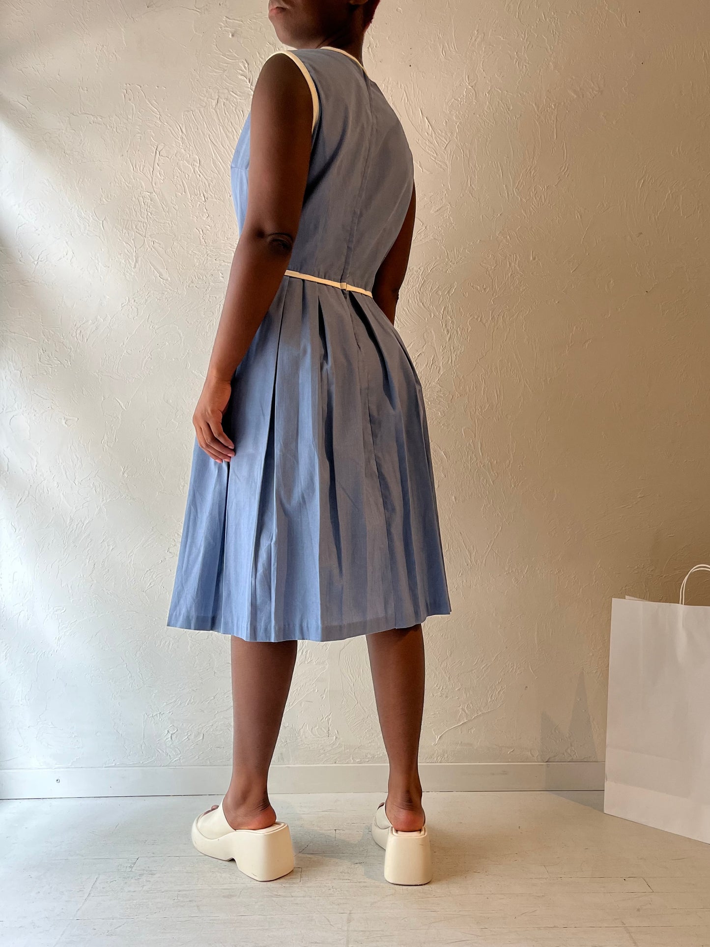 60s 'Carol Brent' Blue Pleated Dress / Union Made / Medium