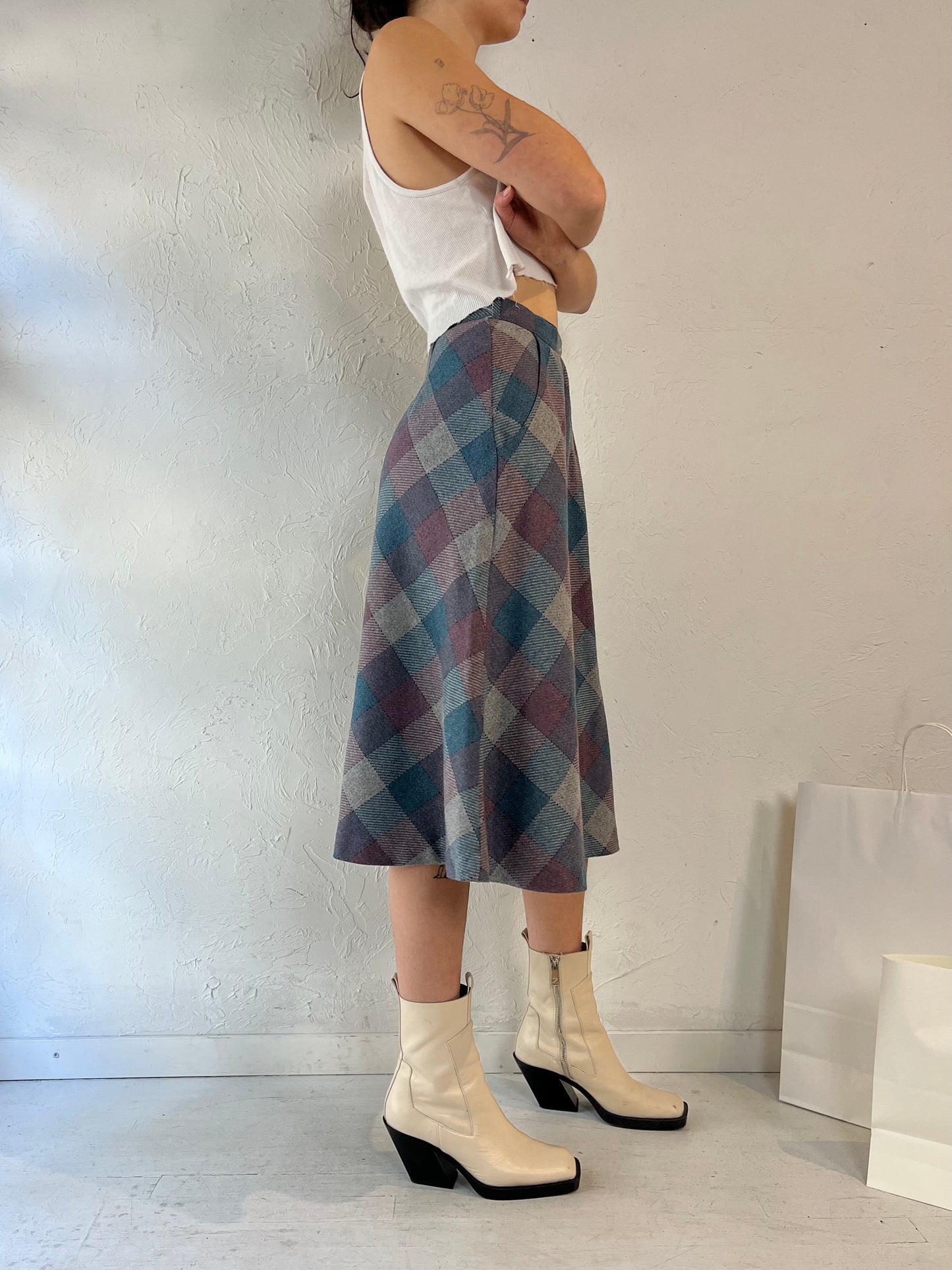 90s 'Beaujolais' Plaid Midi Skirt / Small