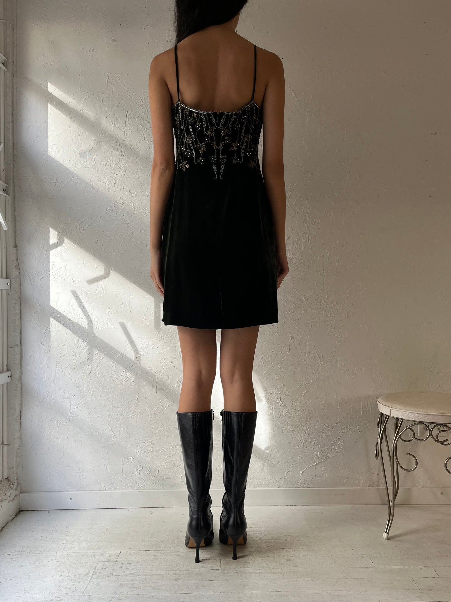 Vintage 'Badgley Mischka' Beaded Velvet Dress / Medium