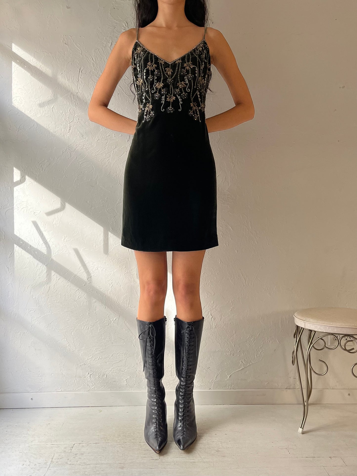 Vintage 'Badgley Mischka' Beaded Velvet Dress / Medium