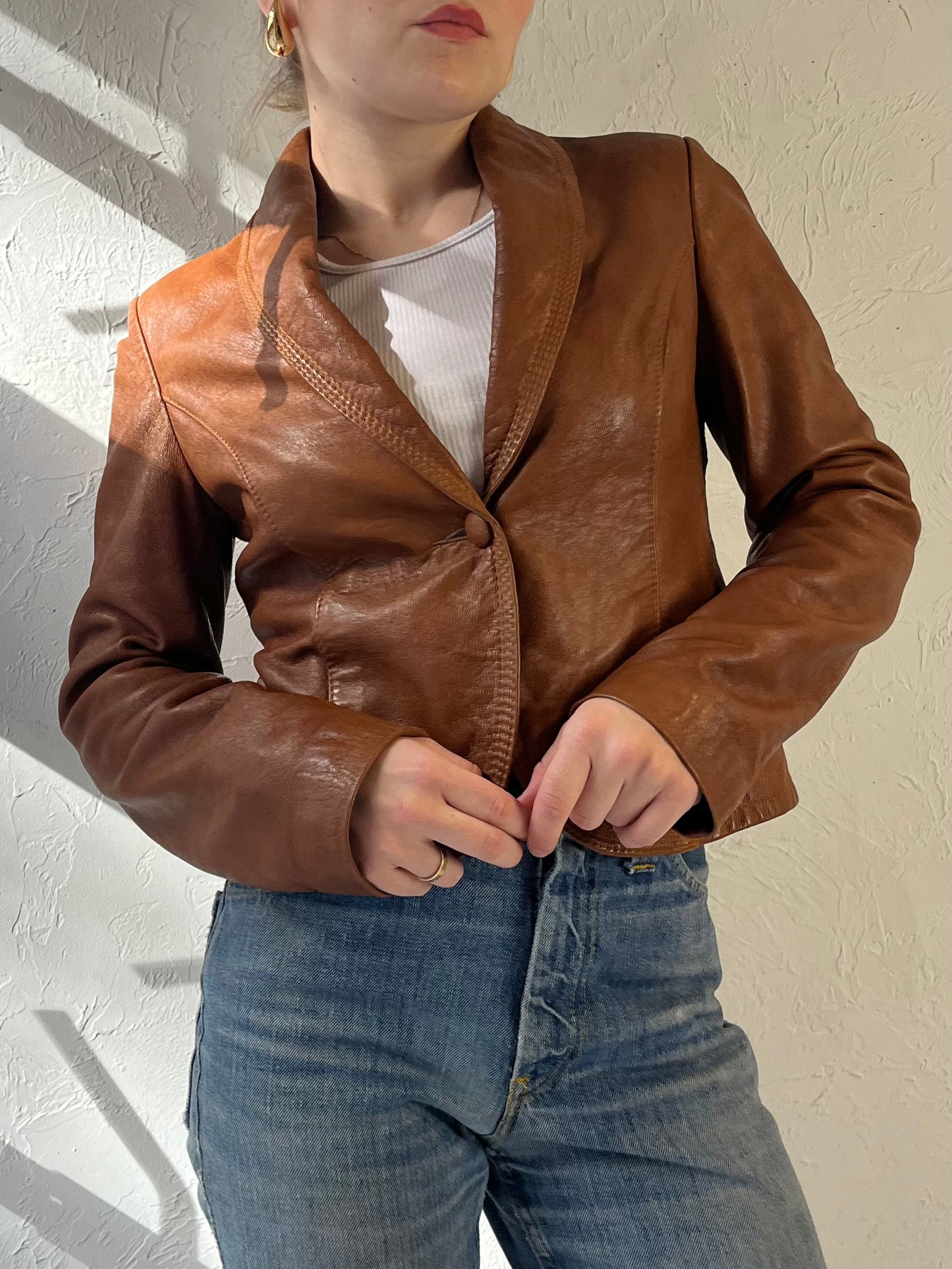 70s 'Marquis' Brown Leather Jacket / Small