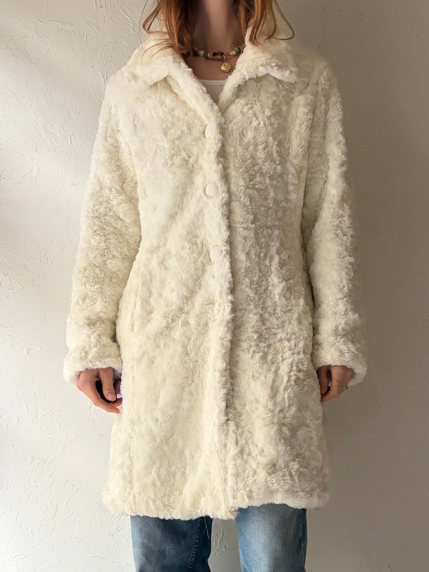 90s ‘Le Chateau’ White Faux Fur Coat / Small