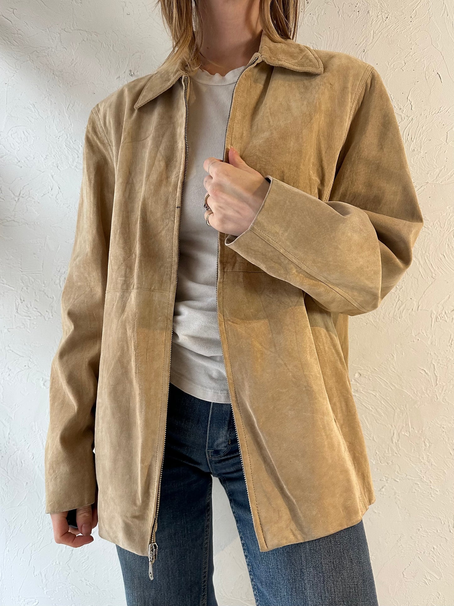 Y2K ‘Anne Klein’ Tan Suede Leather Jacket / Large