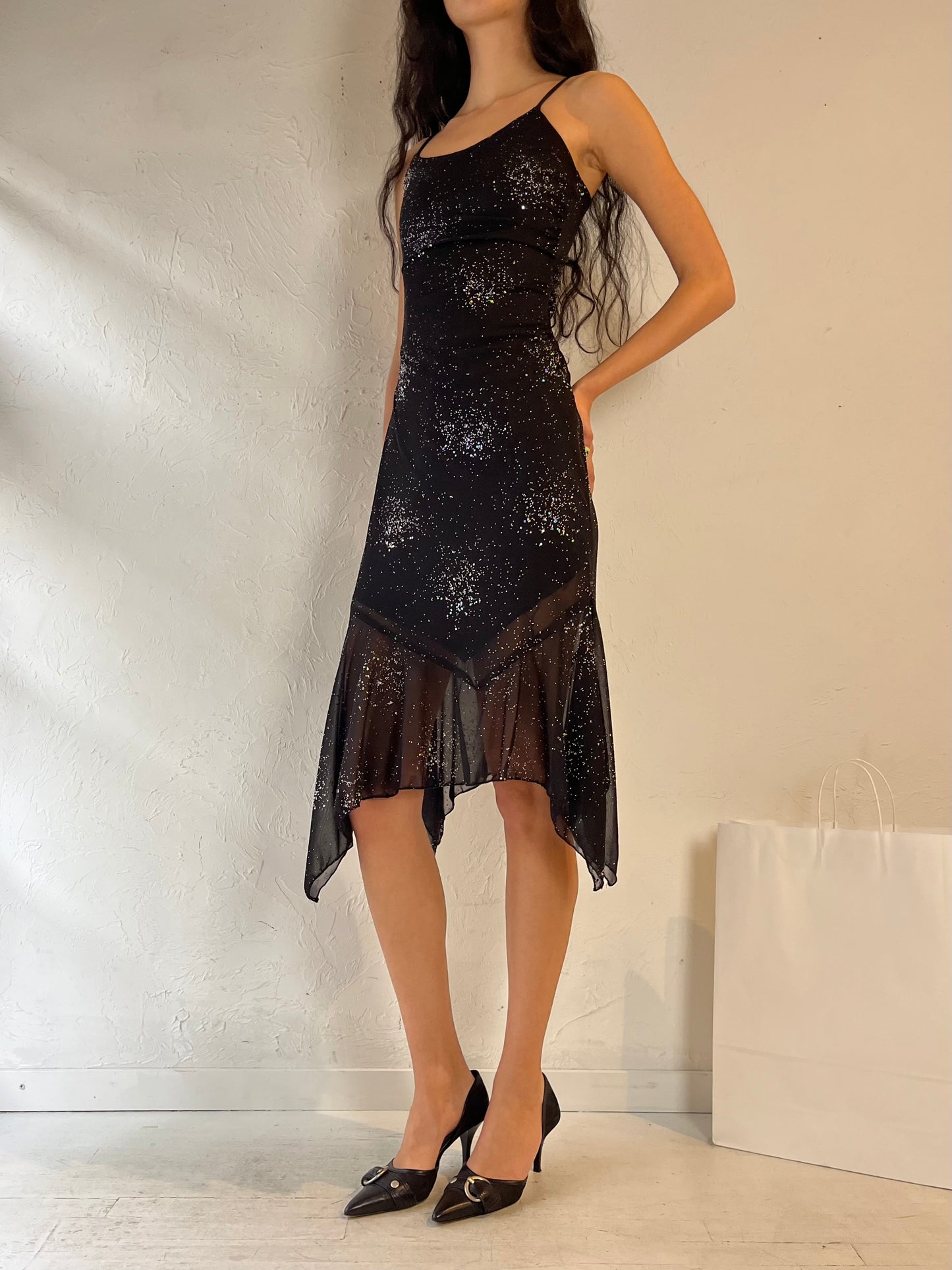 90s ‘Algo’ Black Sparkly Dress / Small