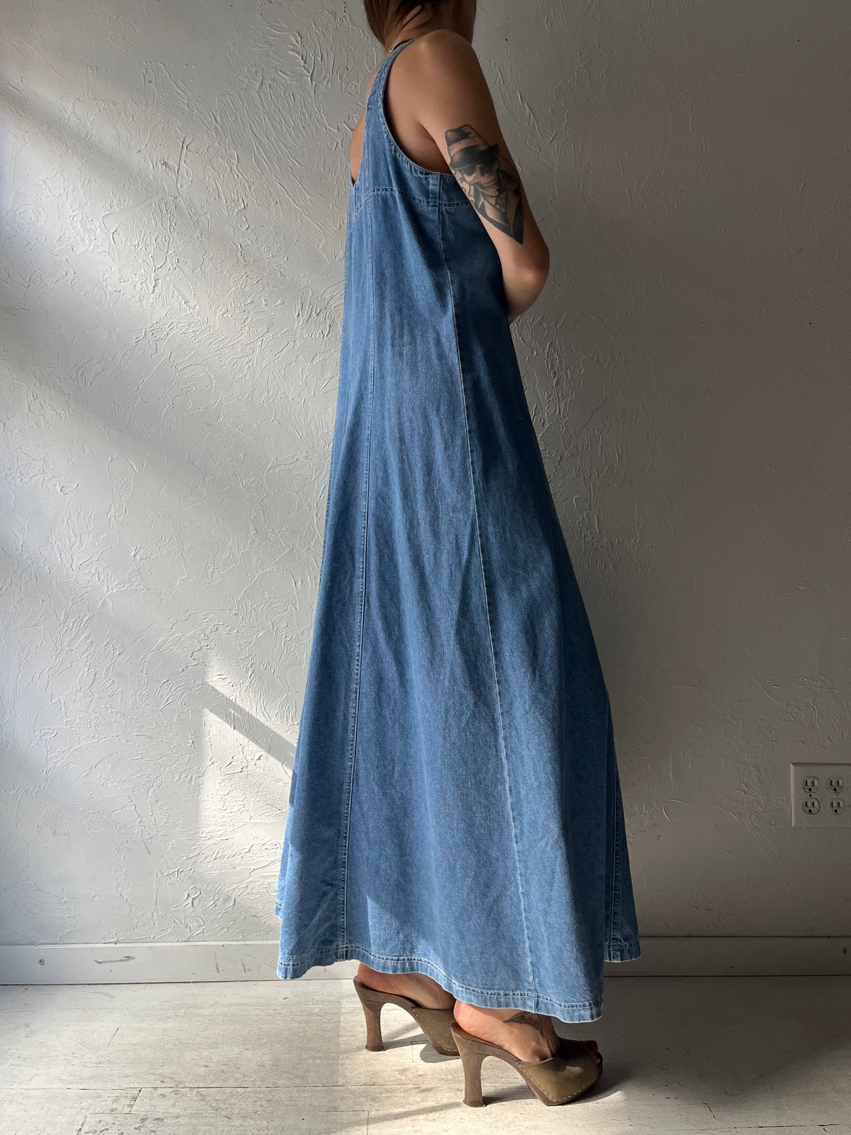 90s 'Survival' Denim Western Cottagecore Button Up Maxi Dress / Medium