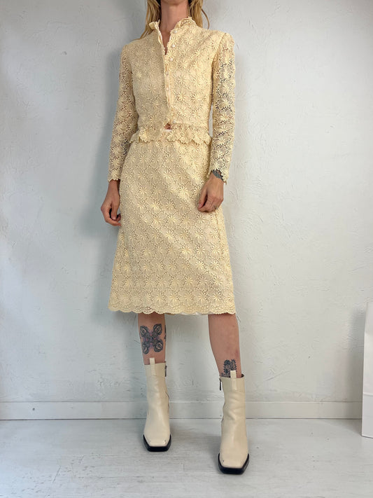 70s 'Vali' Two Piece Cream Lace Set / Small