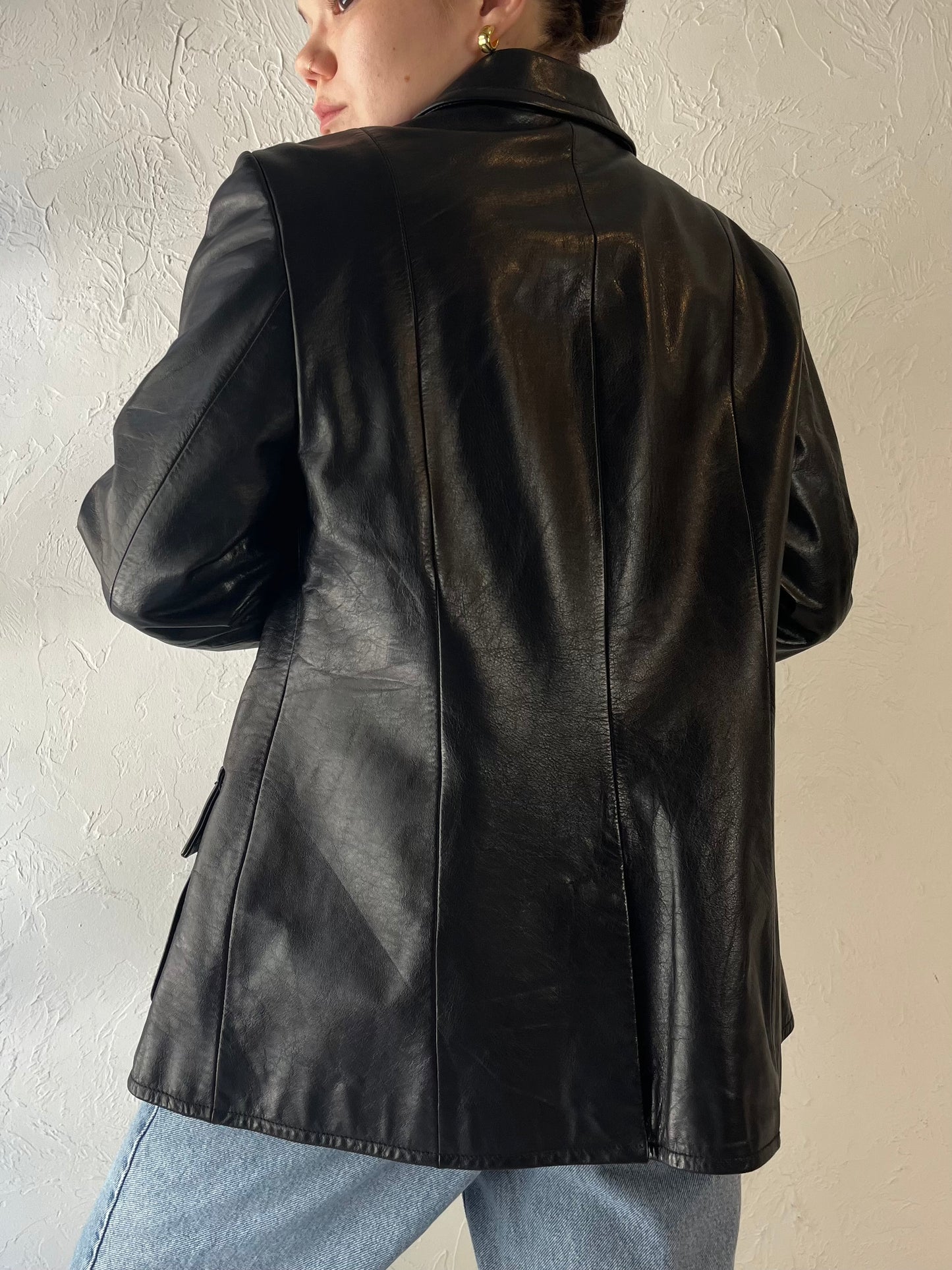 Y2k 'Gap' Black Leather Jacket / Medium