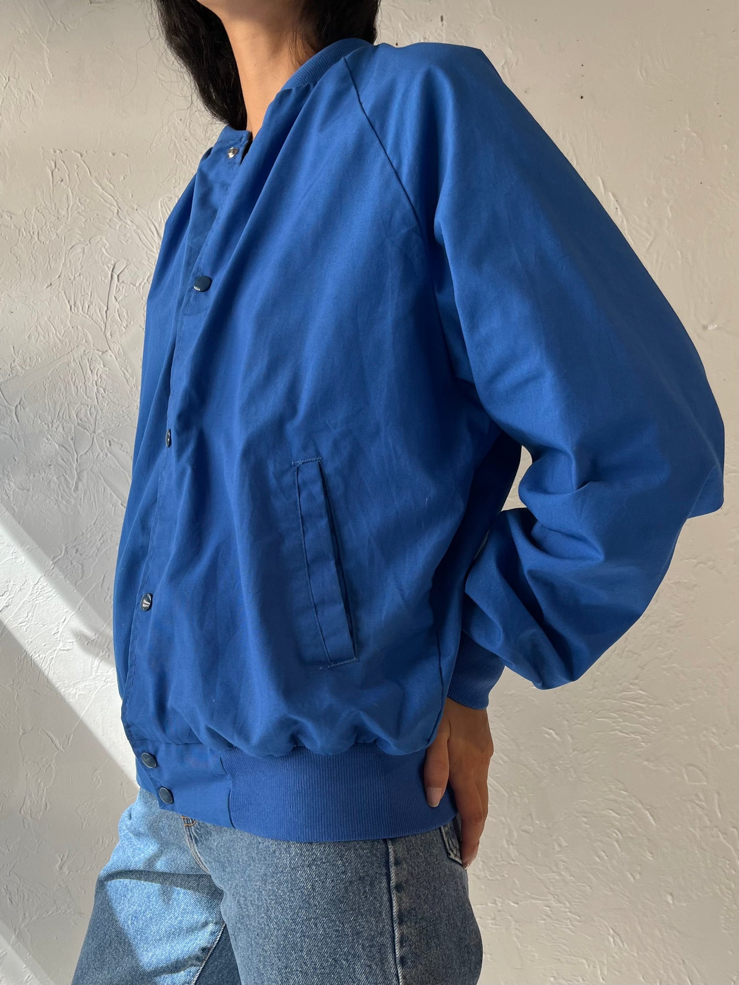 90s 'West Ark' Blue Bomber Jacket / Large