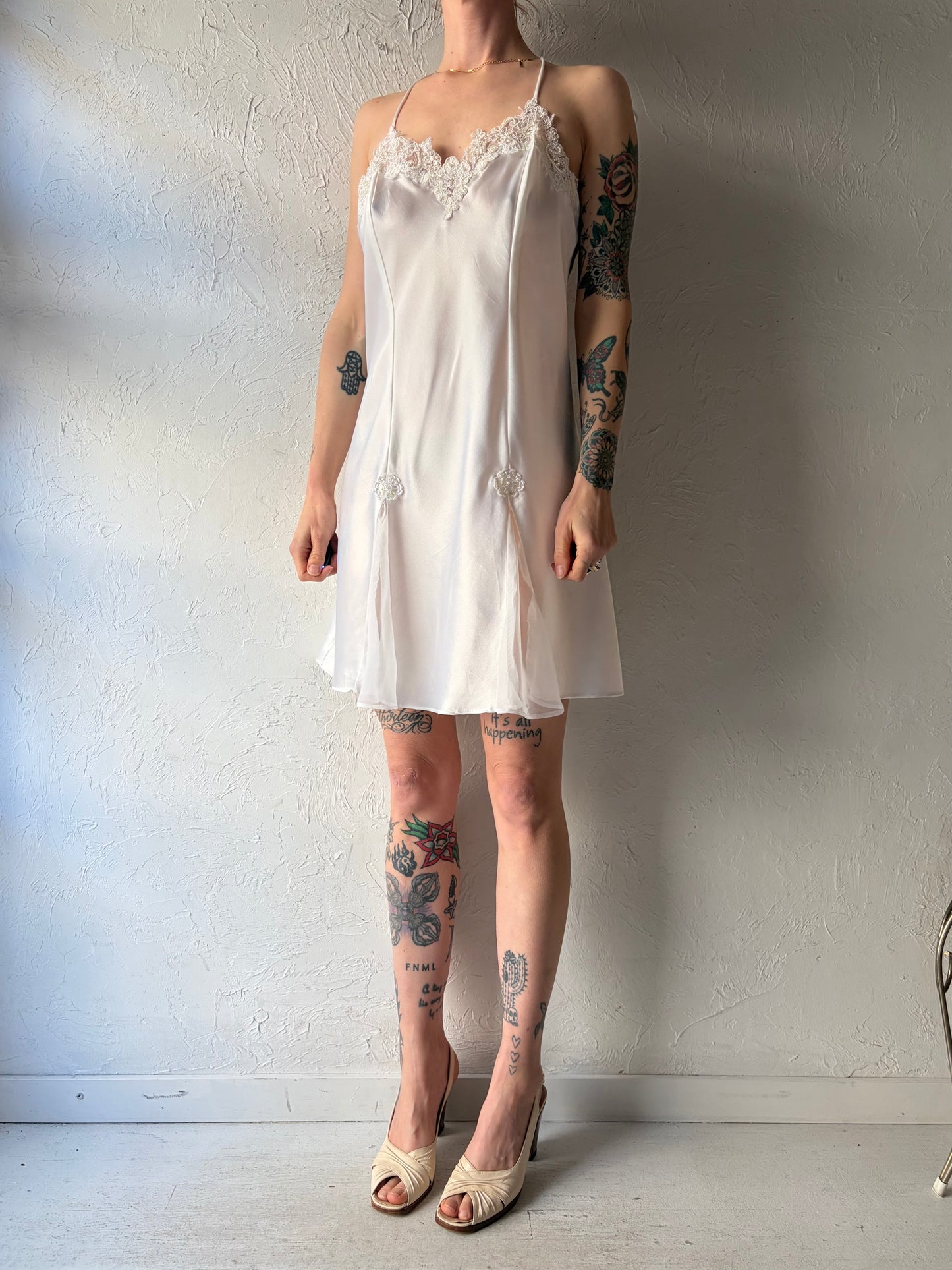 80s 'Intimo Amore' White Romanic Mini Slip / Medium