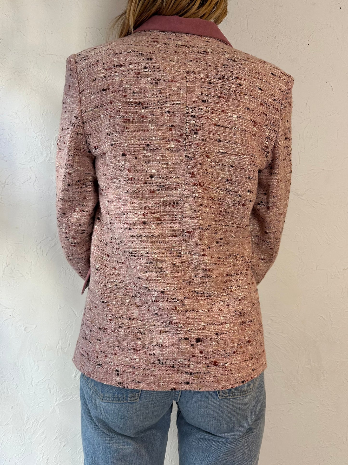 90s 'Gabriel Levy' Pink Tweed Blazer Jacket / Small