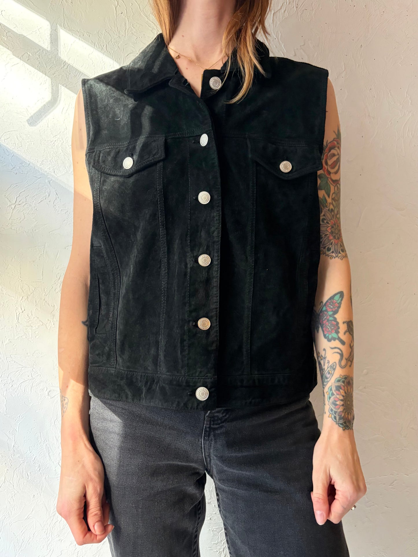 Vintage 'Pendleton' Black Suede Leather Vest / Medium