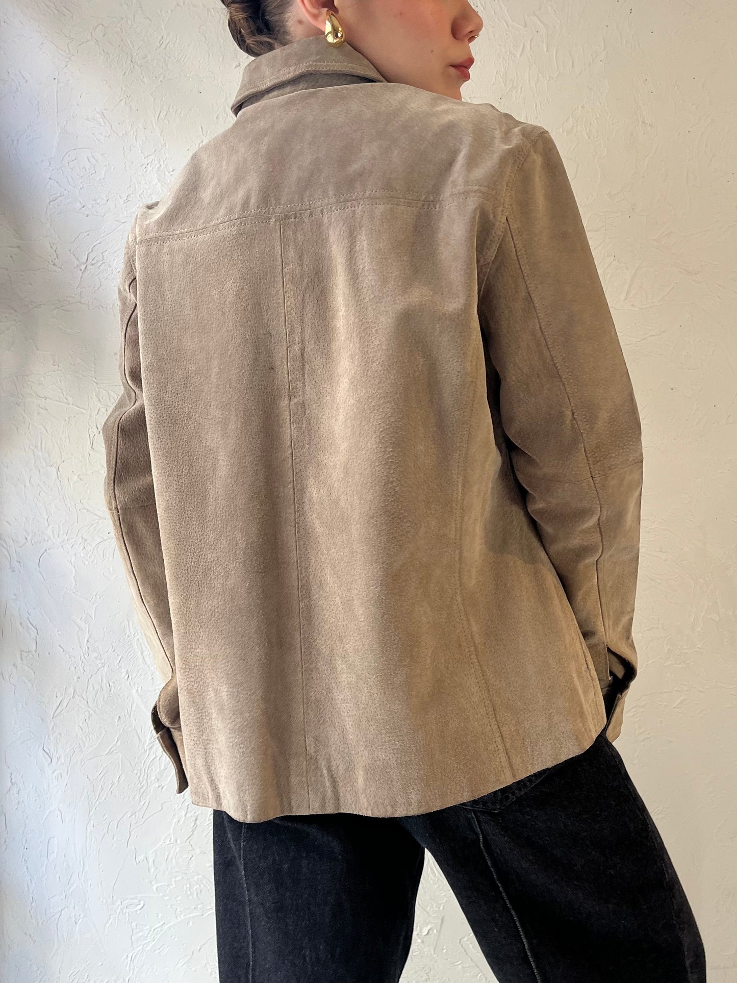 Y2k 'North Crest' Taupe Suede Jacket / L