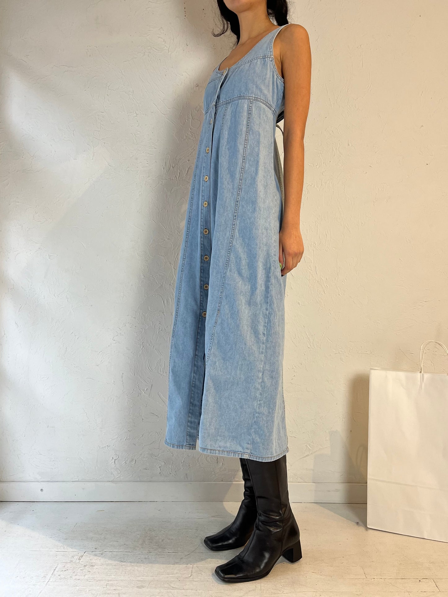 90s ‘Rio’ Button Up Denim Dress / Medium