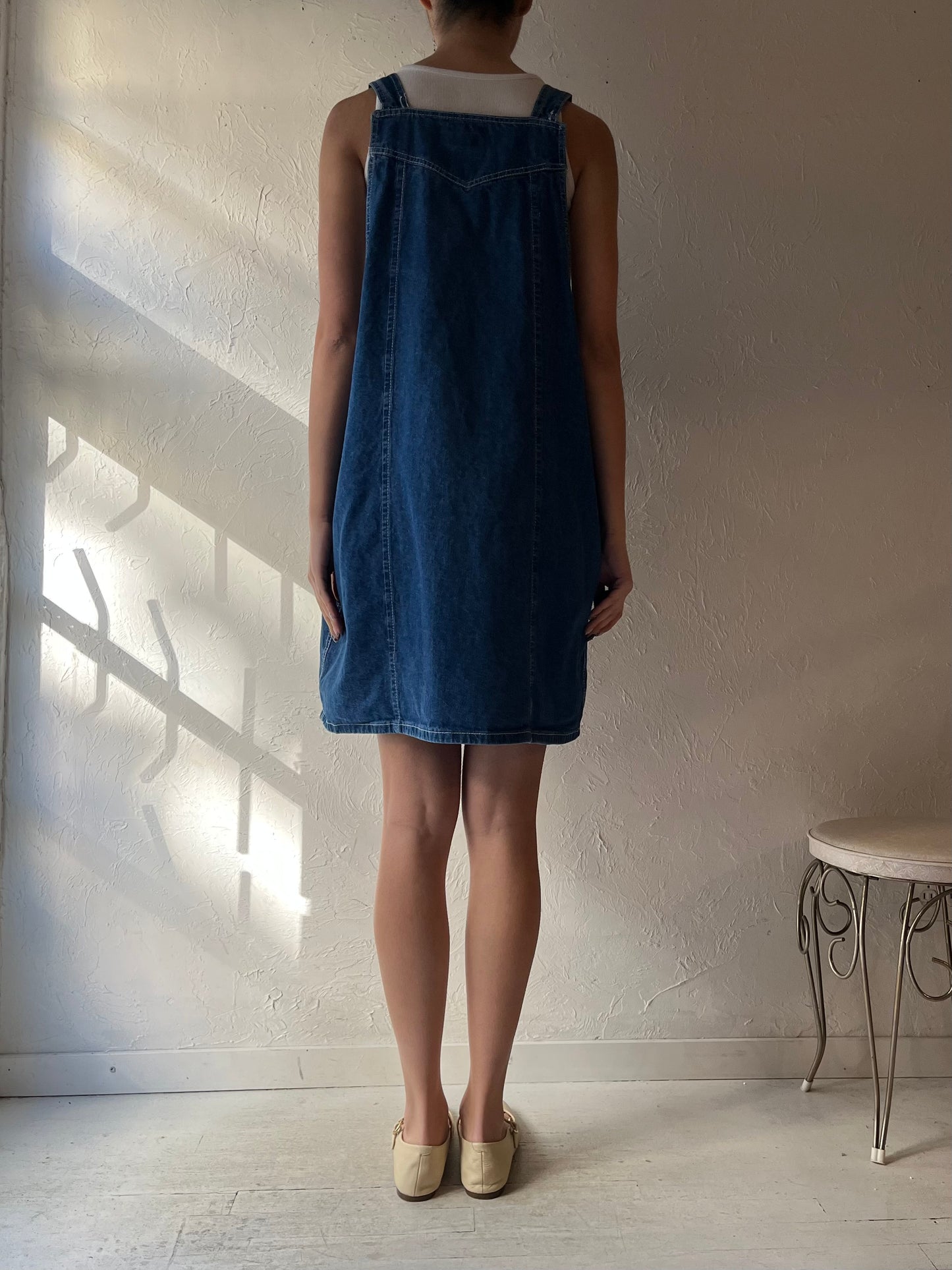 90s 'Cotton Ginny' Denim Overalls Dress / Large