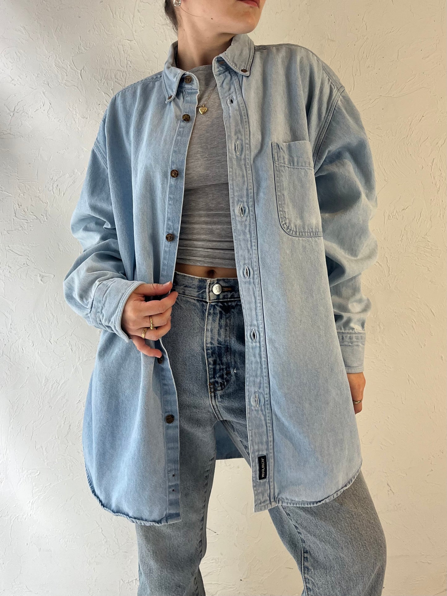 Y2k 'Woolrich' Button Up Denim Shirt / Medium