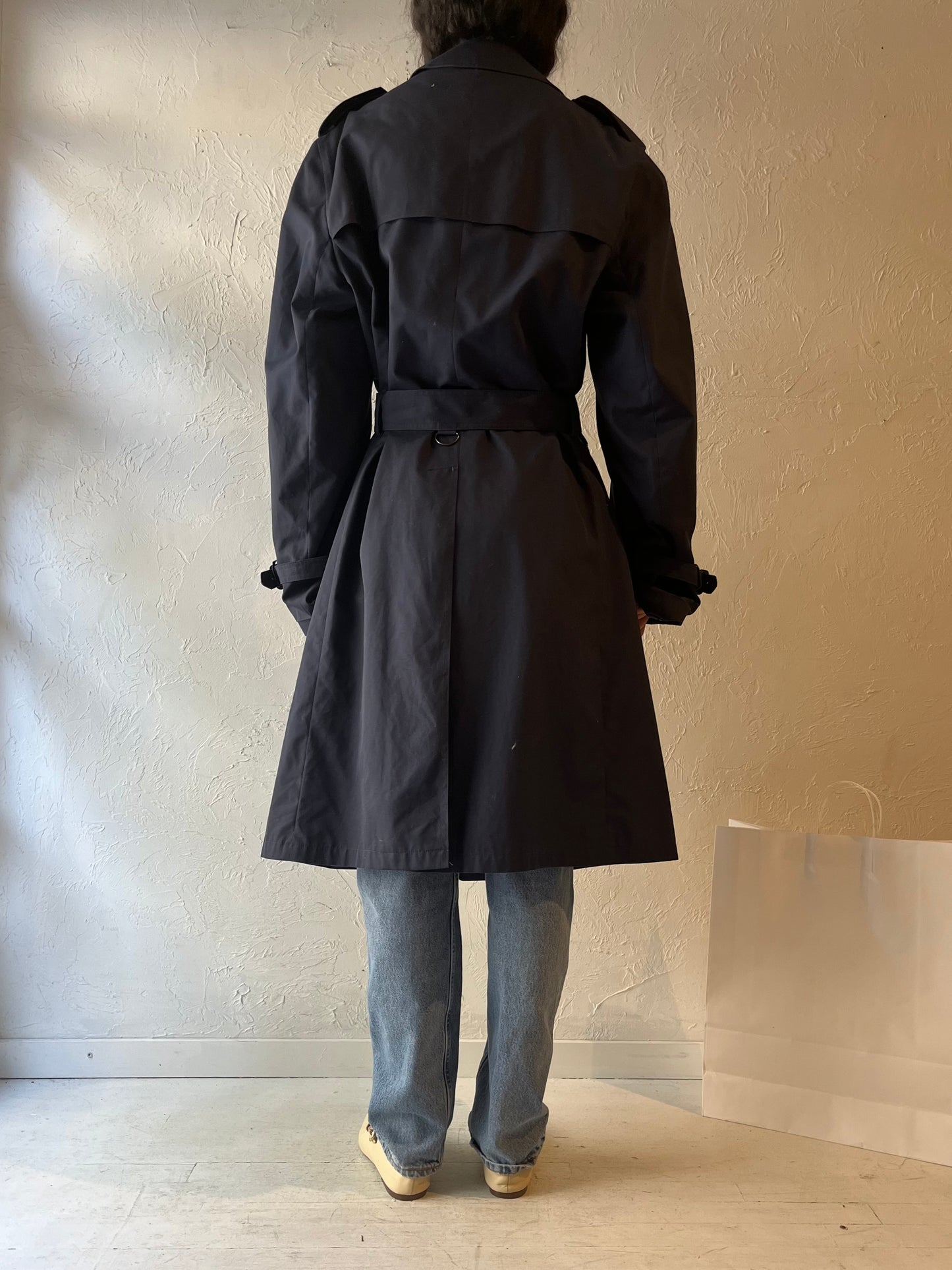 90s 'London Fog' Navy Blue Trench Coat / Large