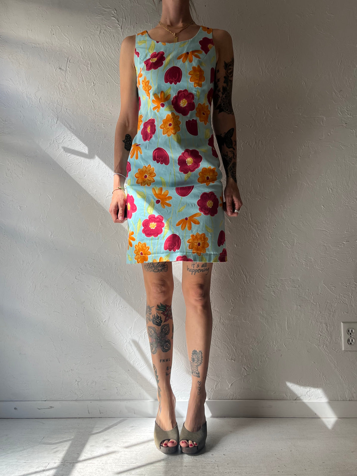 90s 'Alfred Sung' Floral Mini Dress / Medium