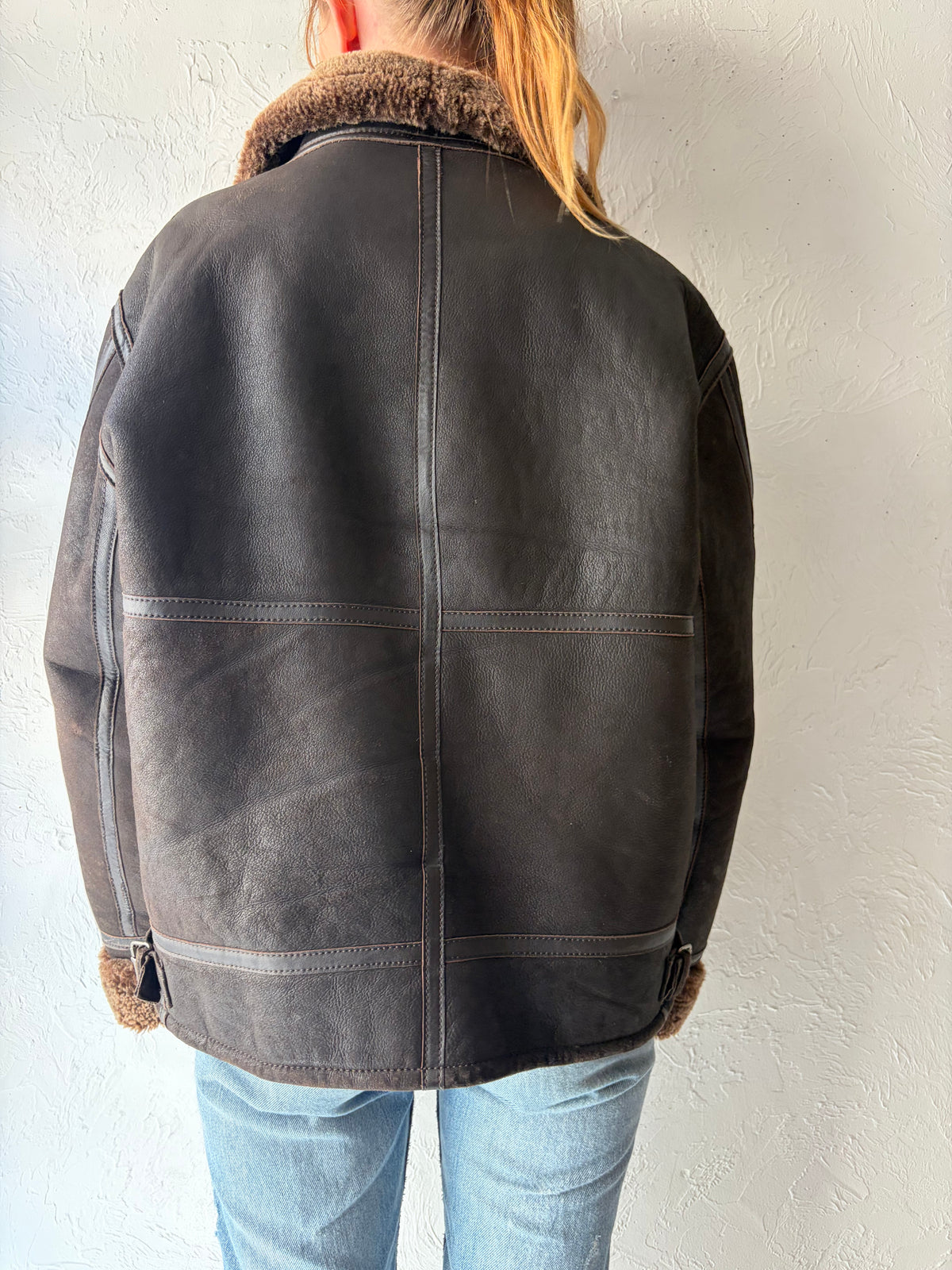 Y2k 'Danier' Brown Leather Shearing Lined Winter Jacket / Medium