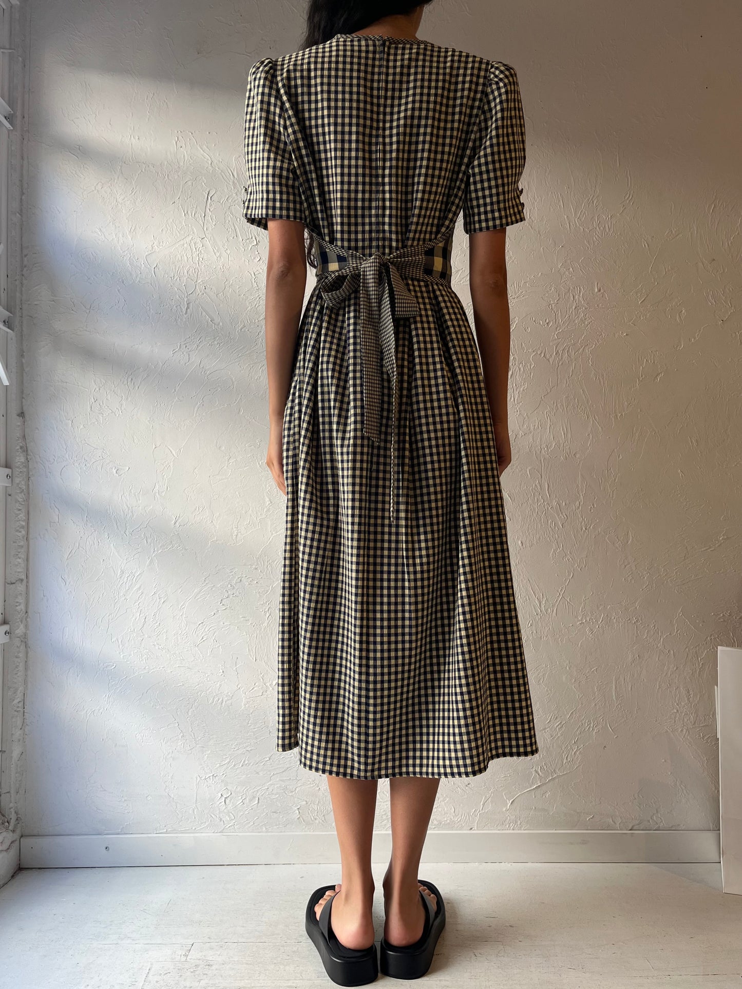 90s 'Kathie Lee' Gingham Midi Dress / Large