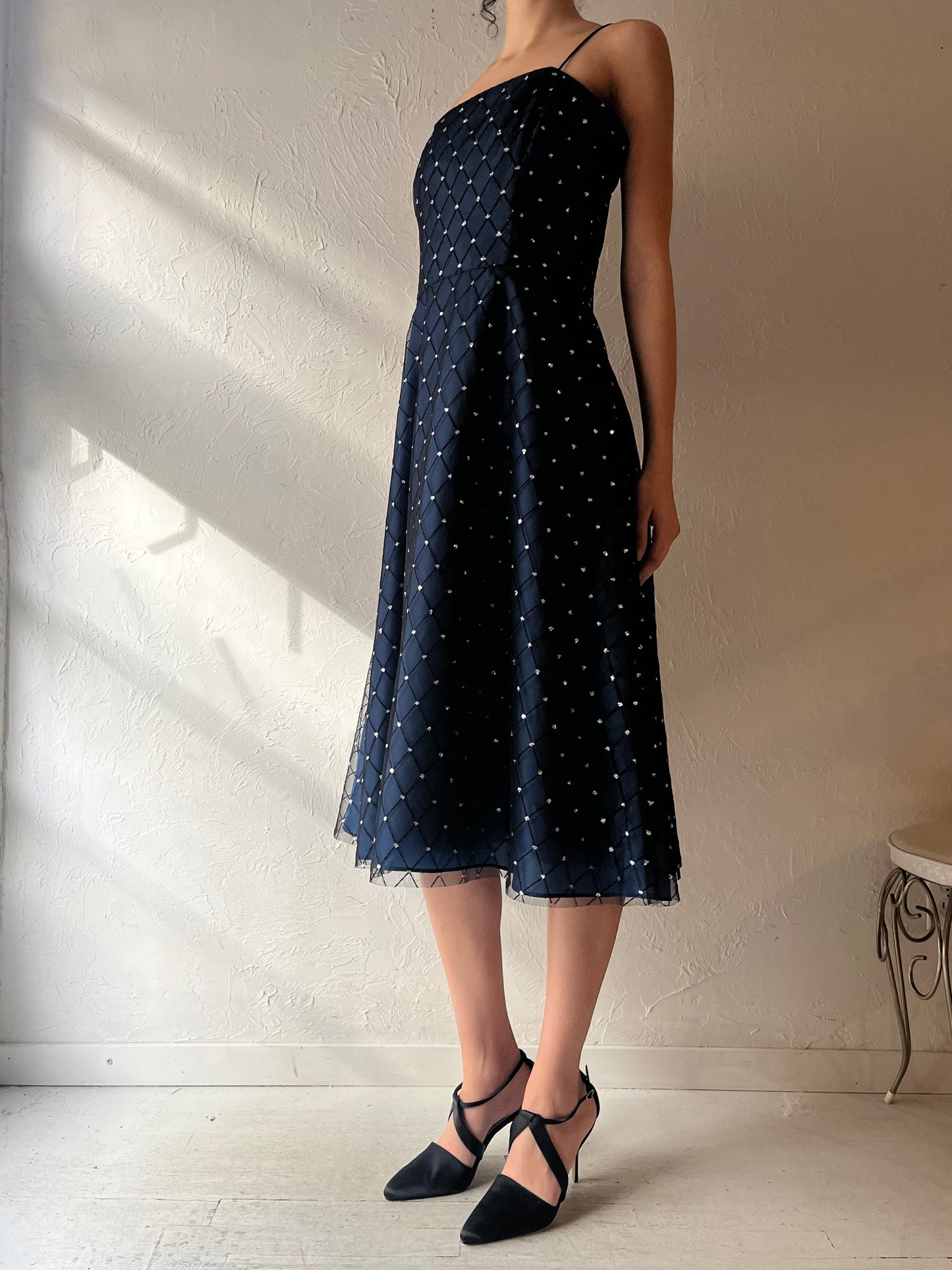 90s 'Jessica Howard' Navy Blue Formal Dress / Small - Medium
