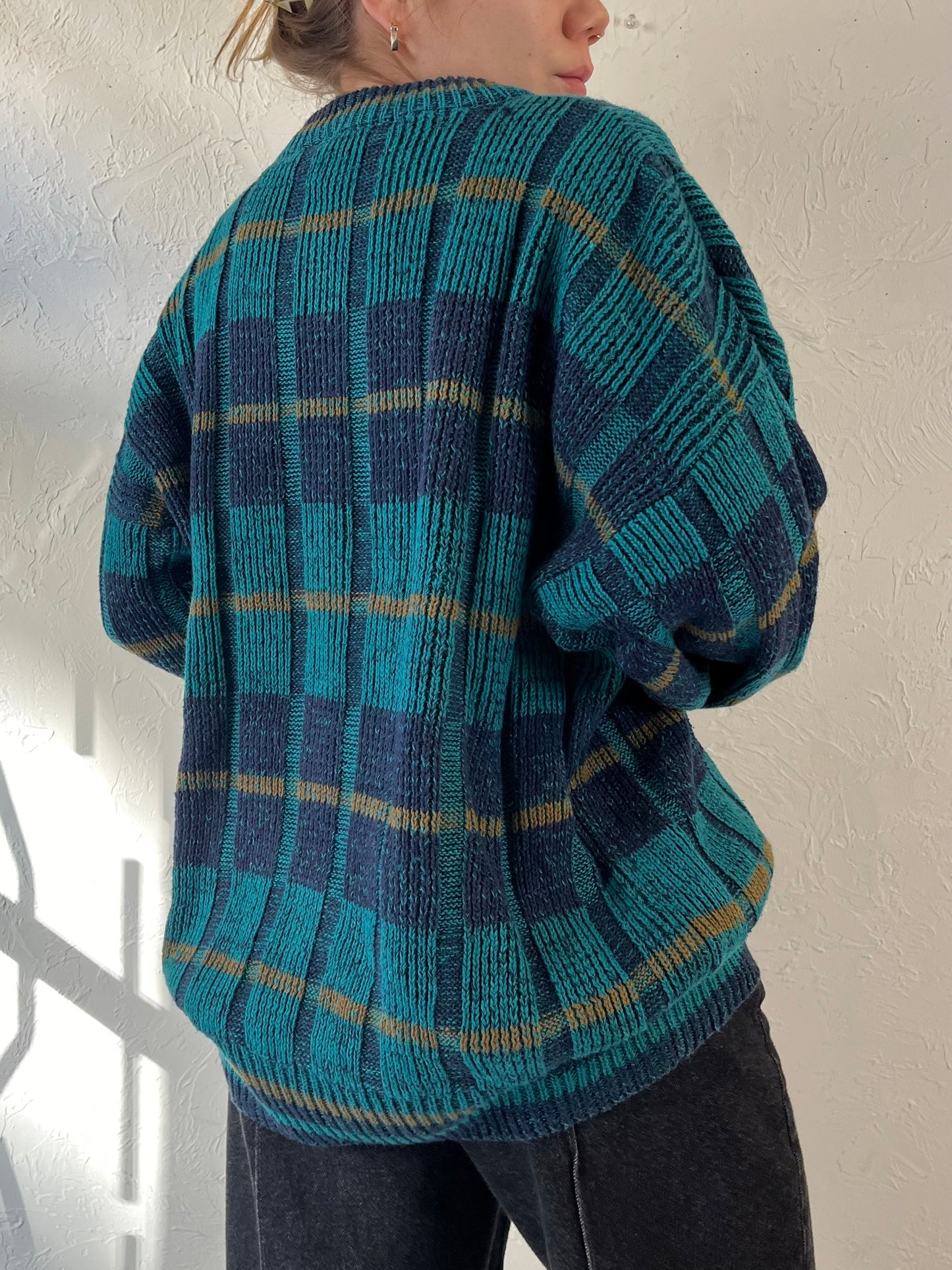 90s ‘Steeple Chase’ Blue Patterned Sweater / Large