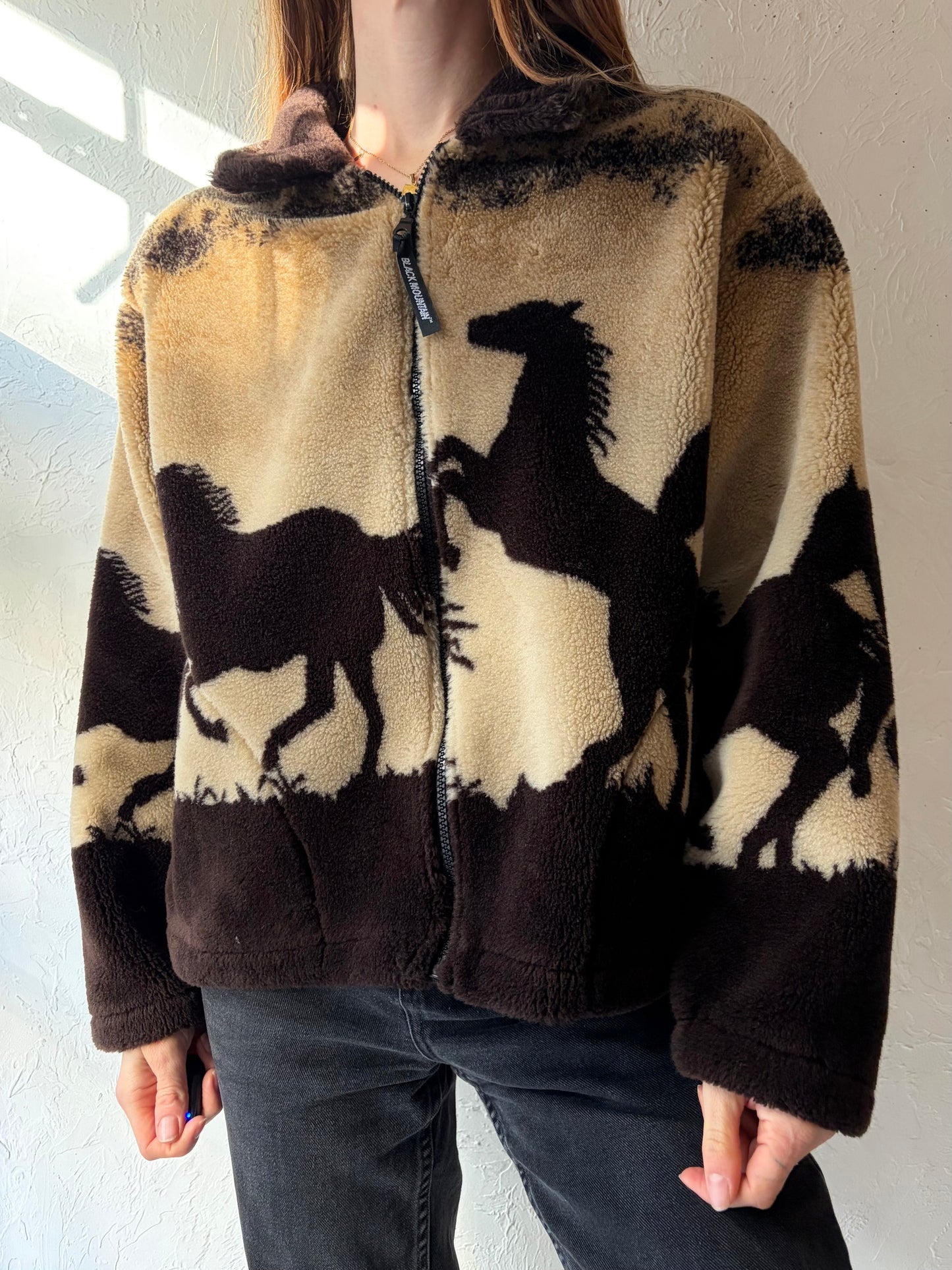 Vintage 'Black Mountain' Horse Fleece Jacket / Large