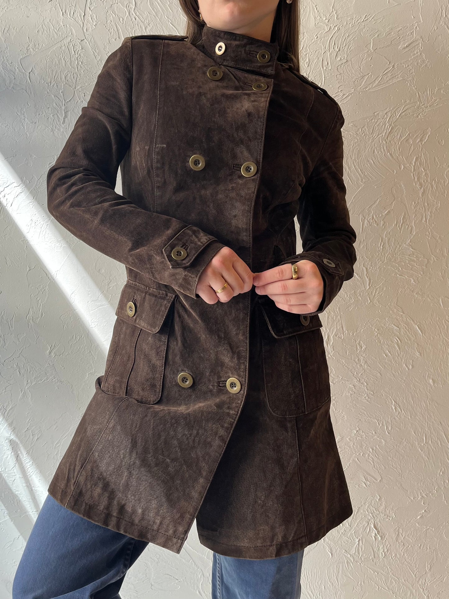 Y2k 'Le Chateau' Brown Suede Leather Coat / XXS