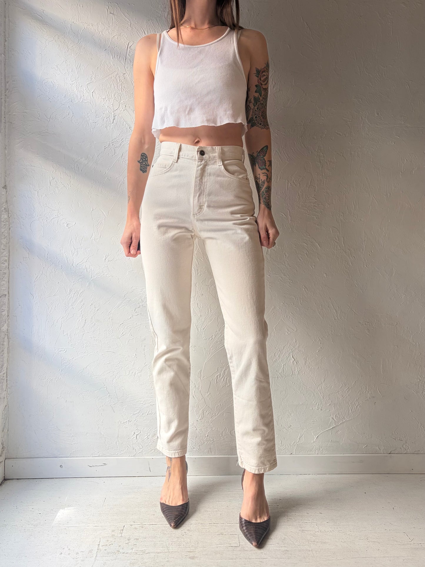 90s 'Lee' Vintage Cream High Waisted Jeans / 25