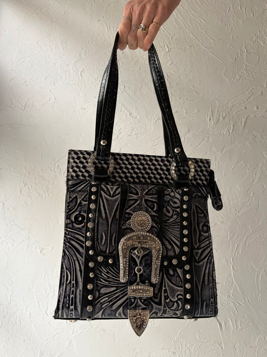 Y2k Black Tooled Leather Purse
