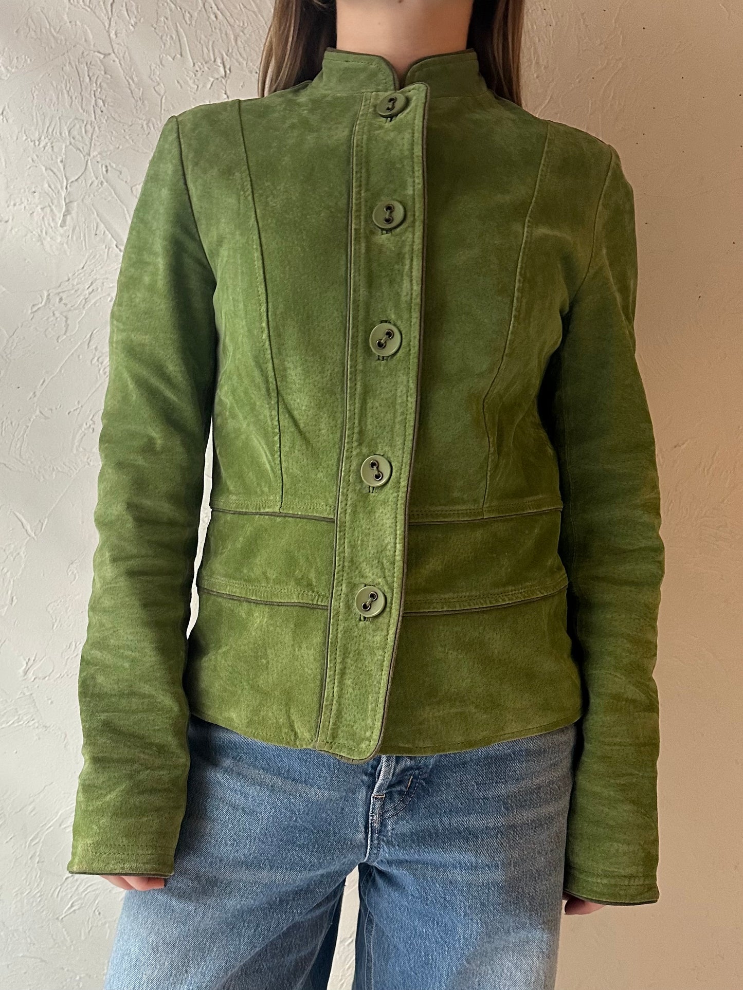 Y2K ‘Le Chateau’ Green Suede Leather jacket / XS