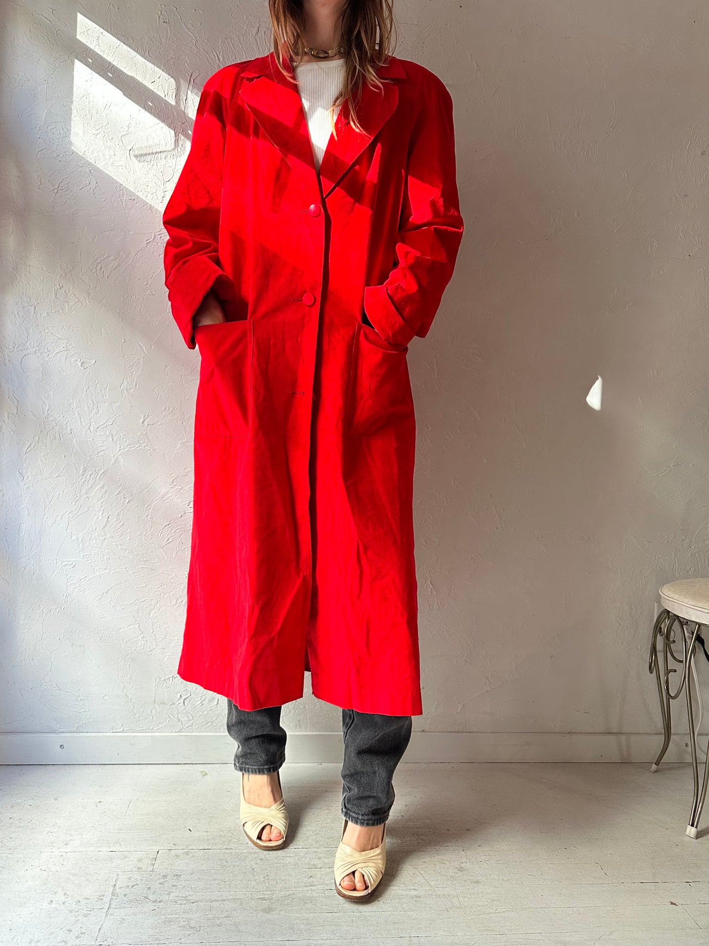 70s 'Ultra Suede' Red Trench Coat / Union Made / Medium