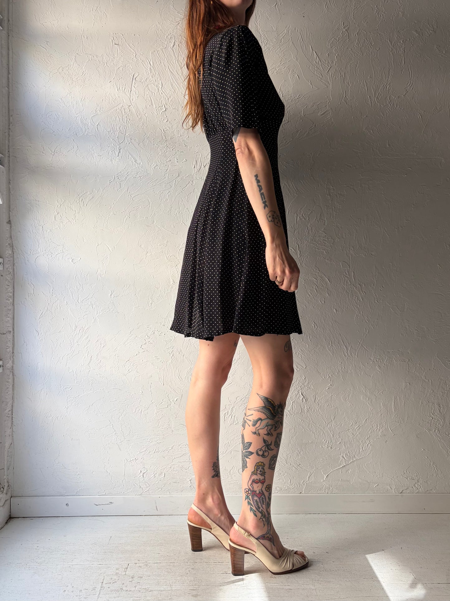 90s 'Ann Taylor' Polka Dot Button Up Mini Dress / XS
