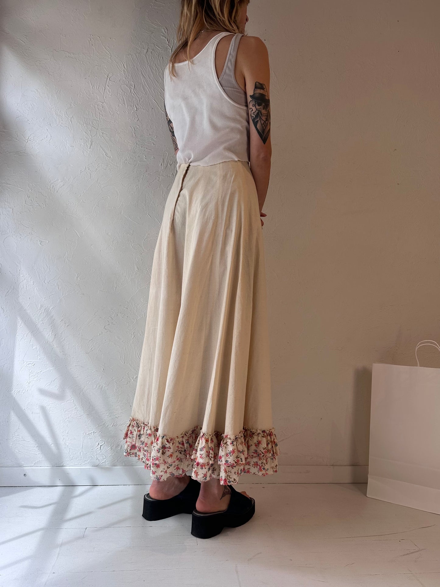 Vintage Handmade Cream Ruffle Maxi Skirt / XS - Small