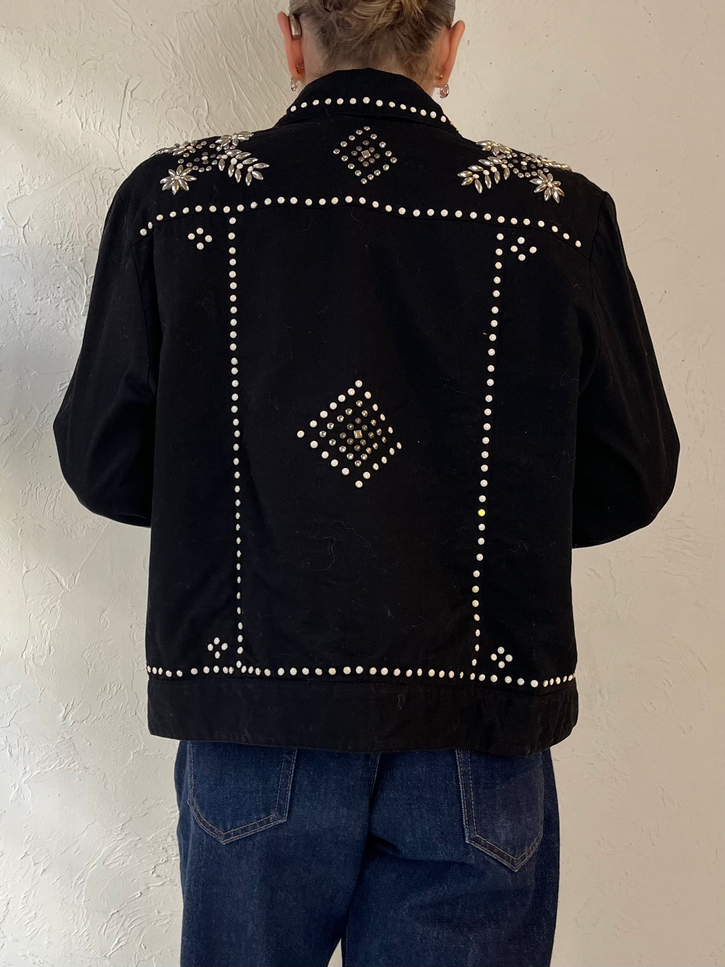 90s ‘Anage’ Black Studded Cotton Jacket / Large