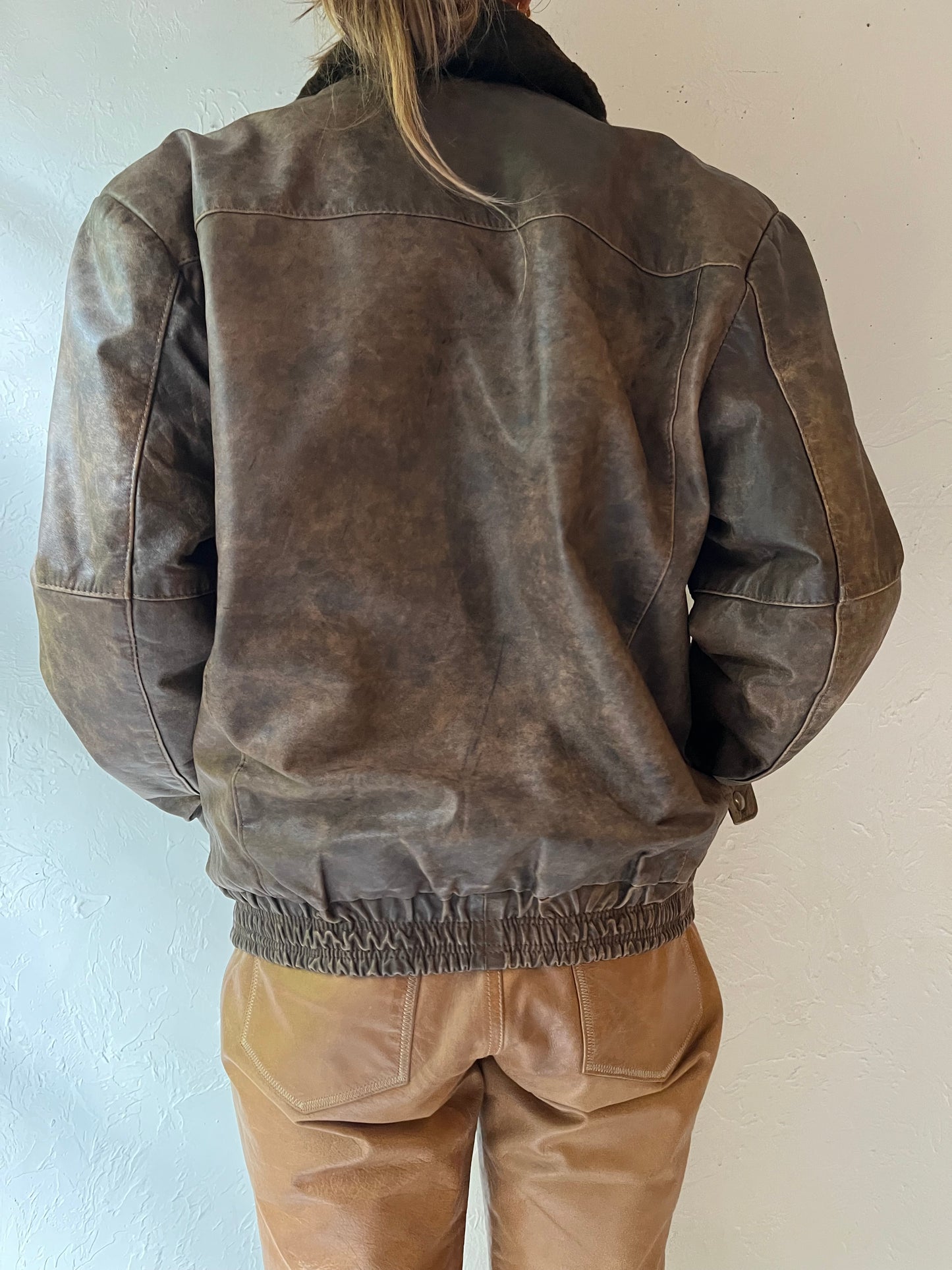 Vintage Brown Leather Flight Jacket / Small