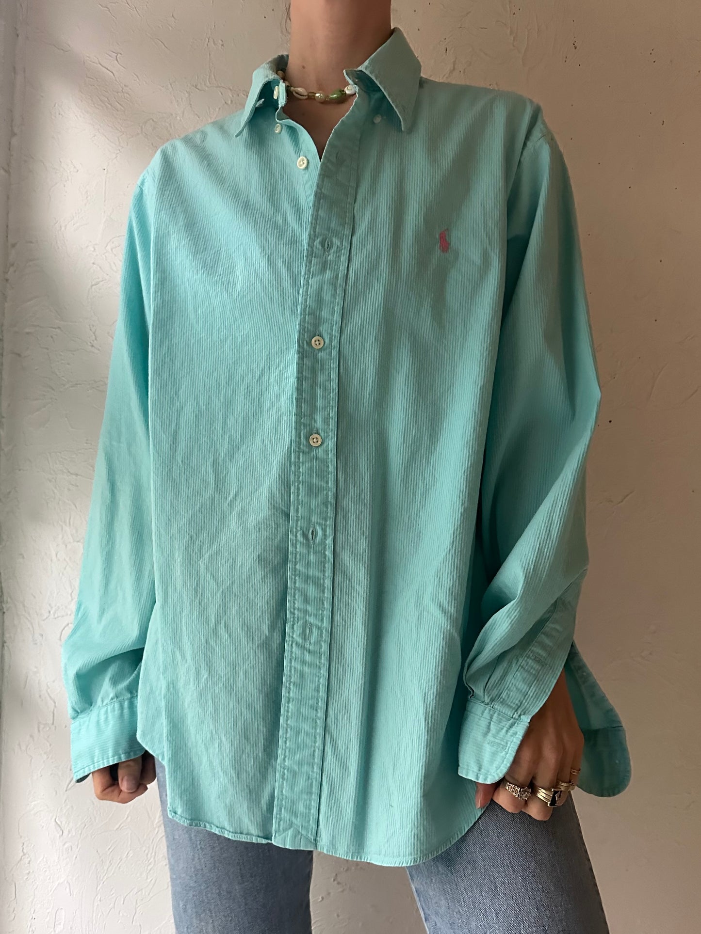 Y2k 'Ralph Lauren' Blue Button Up Shirt / Large