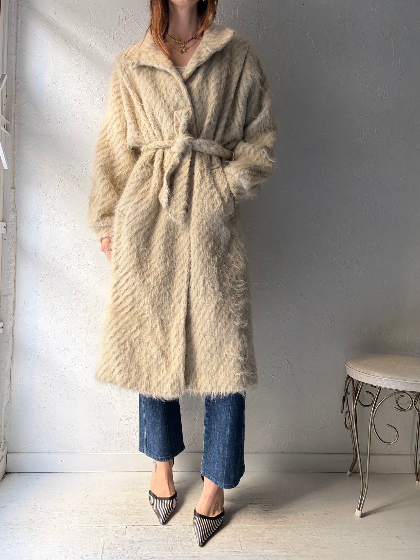 80s 'Electre' Fuzzy Knit Coat / Medium