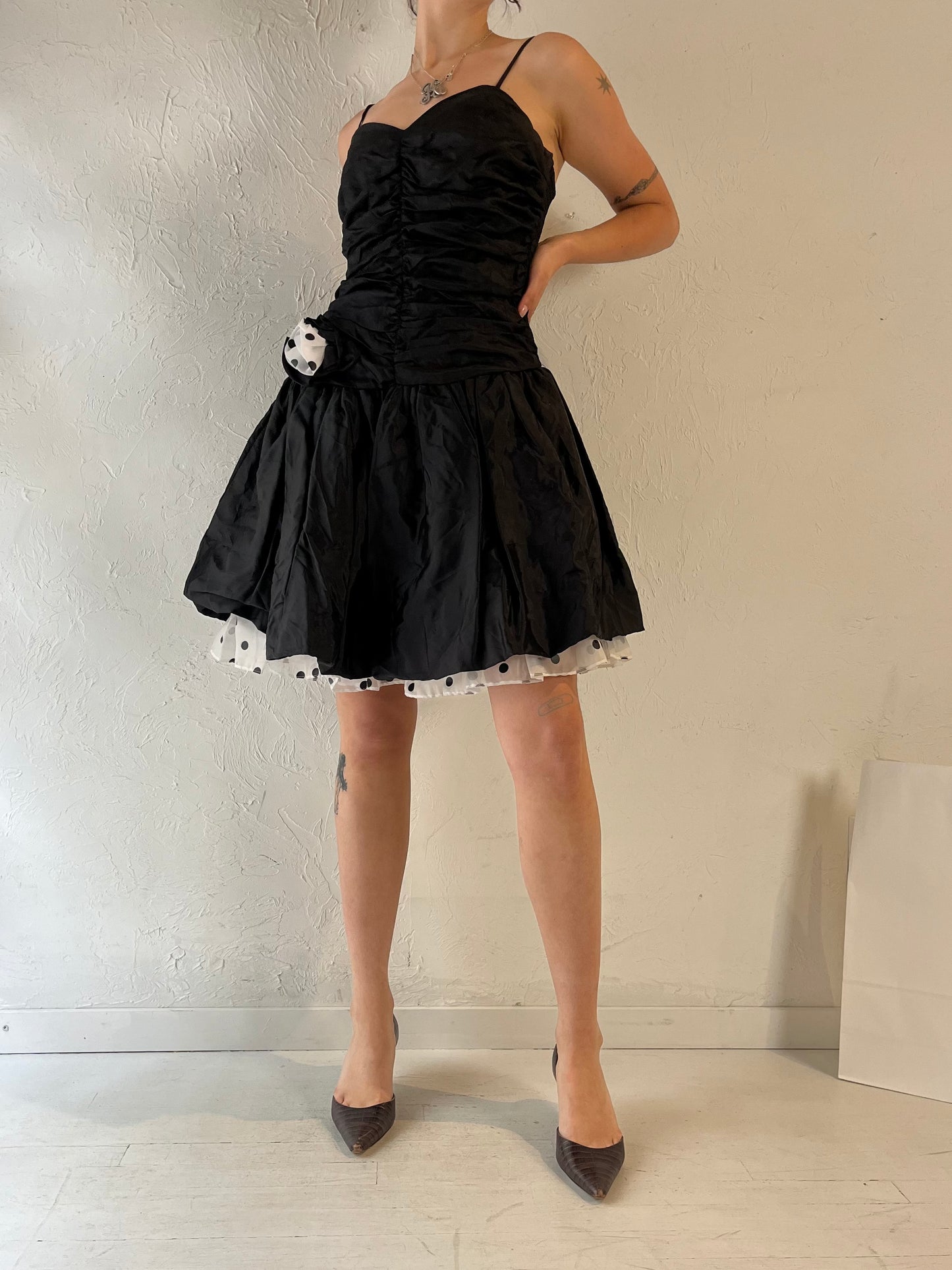 80s 'Steppin Out' Black Party Dress / Medium