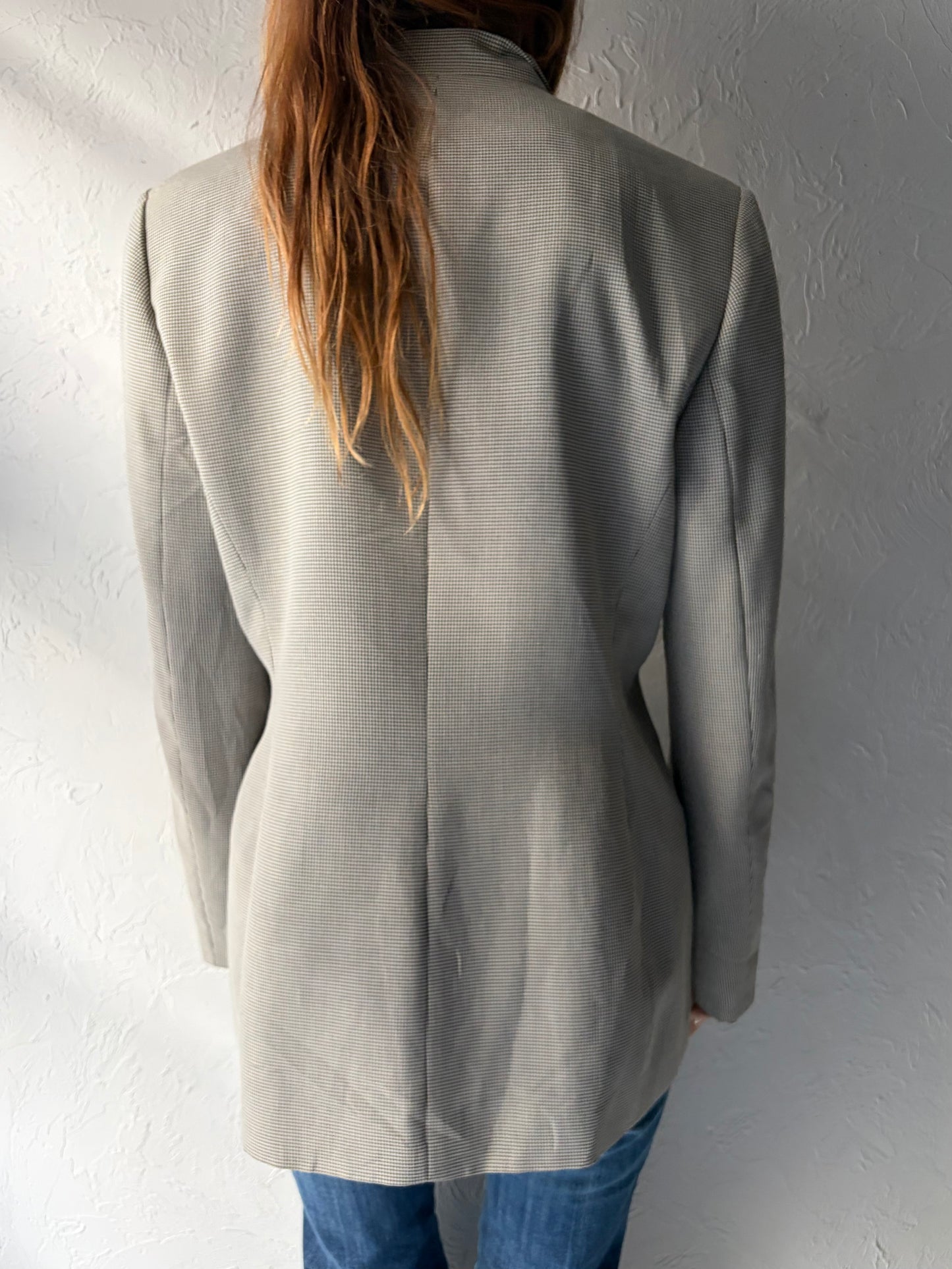 90s 'Le Suit' Grey Gingham Blazer Jacket / Medium