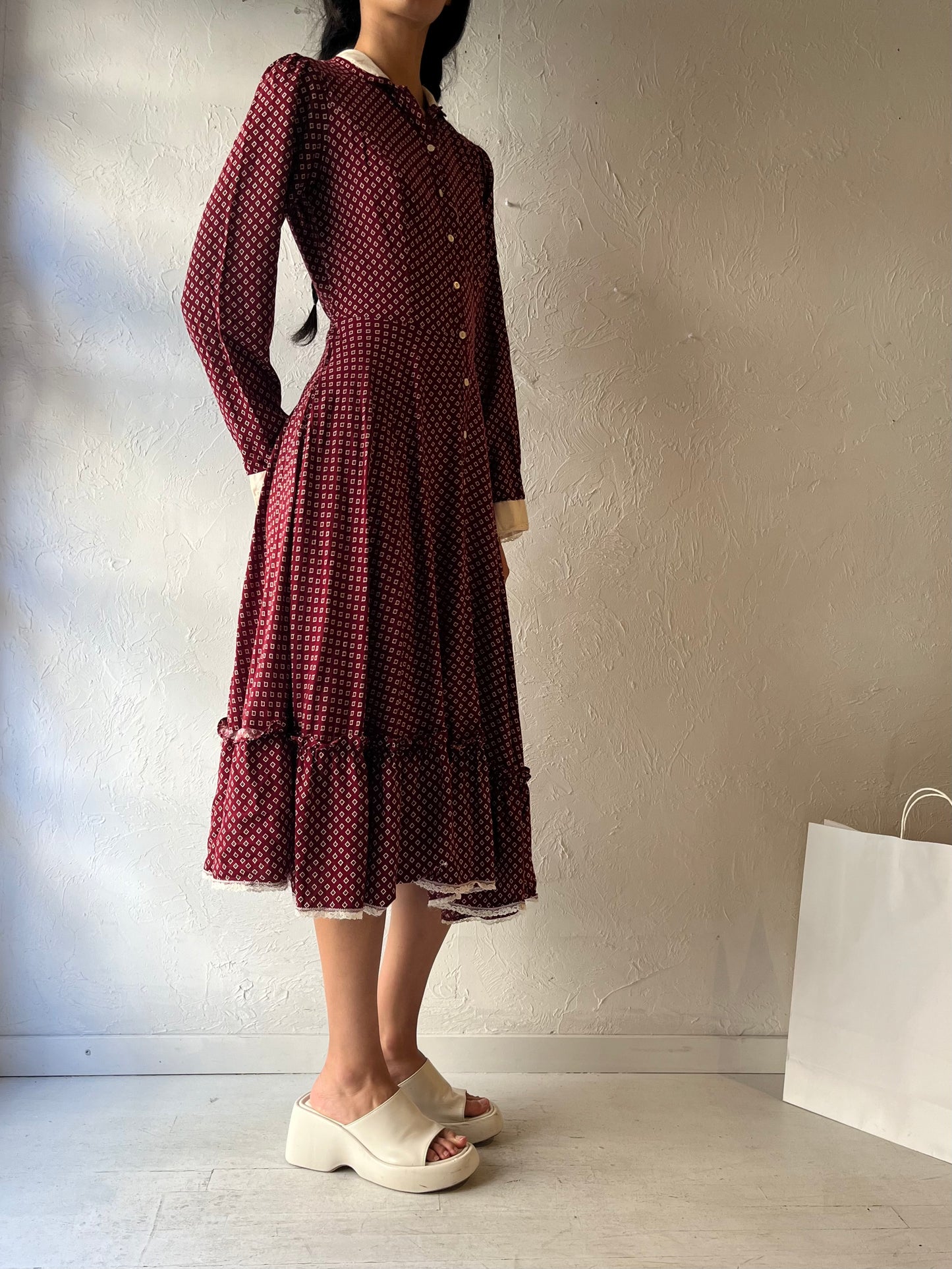 70s 'Gunne Sax' Long Sleeve Midi Dress / Small