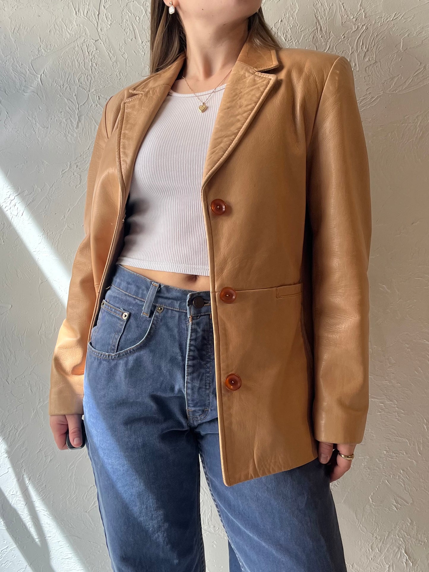 90s 'Danier' Brown Leather Jacket / Medium