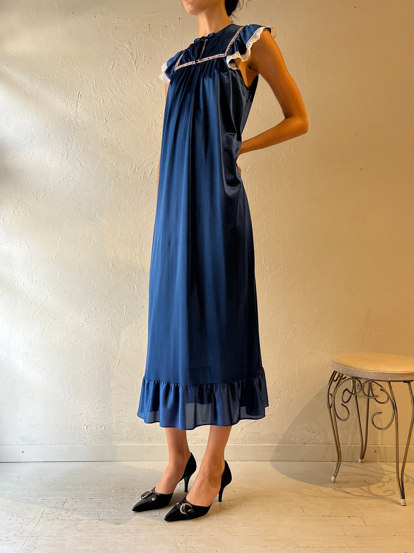 80s 'Jennifer Dale' Blue Night Gown / Small
