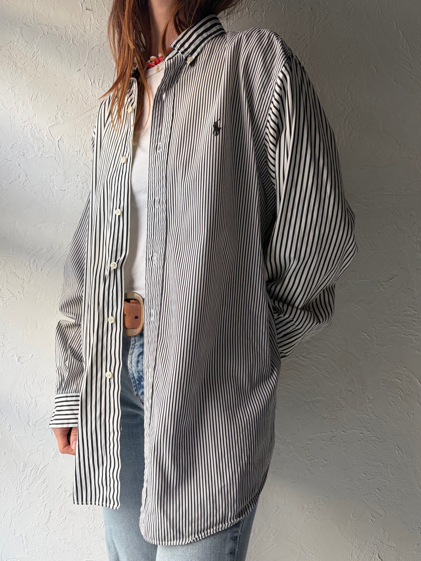 Y2k 'Ralph Lauren' Stripped Preppy Button Up Academia Dress Shirt / Large