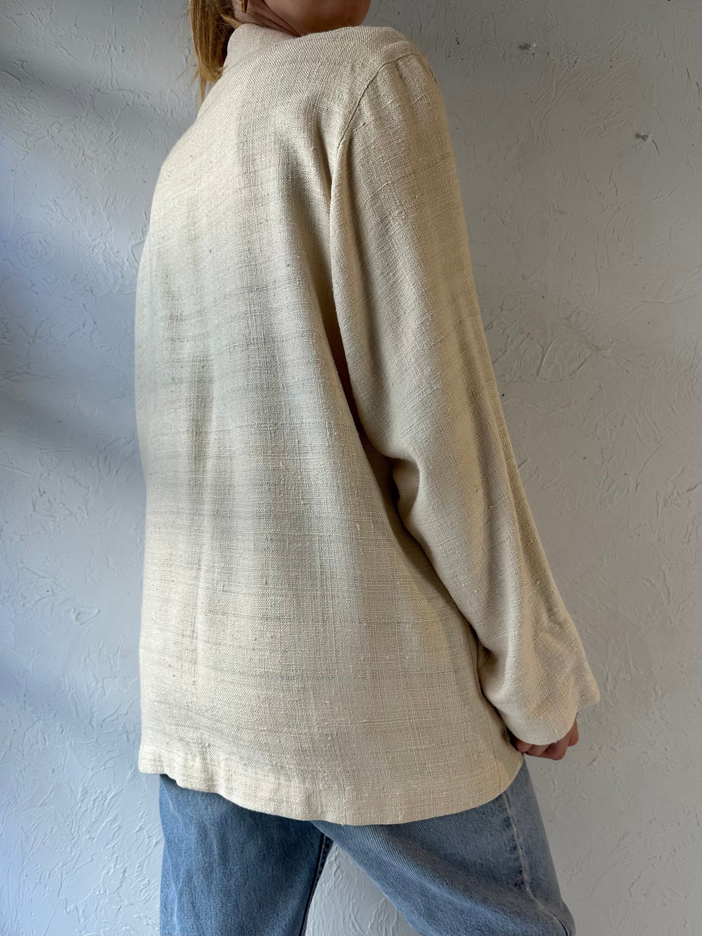 90s 'Savannah' Cream Silk Knit Oversized Blazer Jacket / Medium