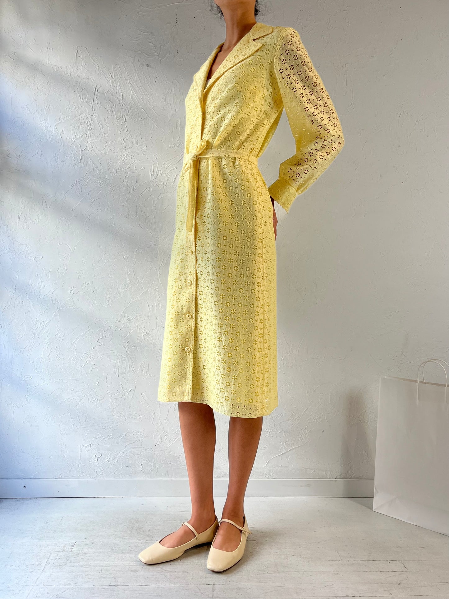 Vintage Handmade Yellow Button Up Jacket Dress / Small