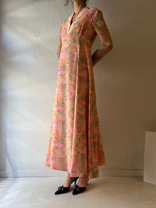 Vintage Handmade Floral Print Long Maxi Dress / Small