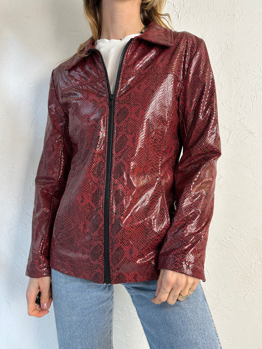 Y2k 'Le Chateau' Red Faux Snake Skin Jacket / Small