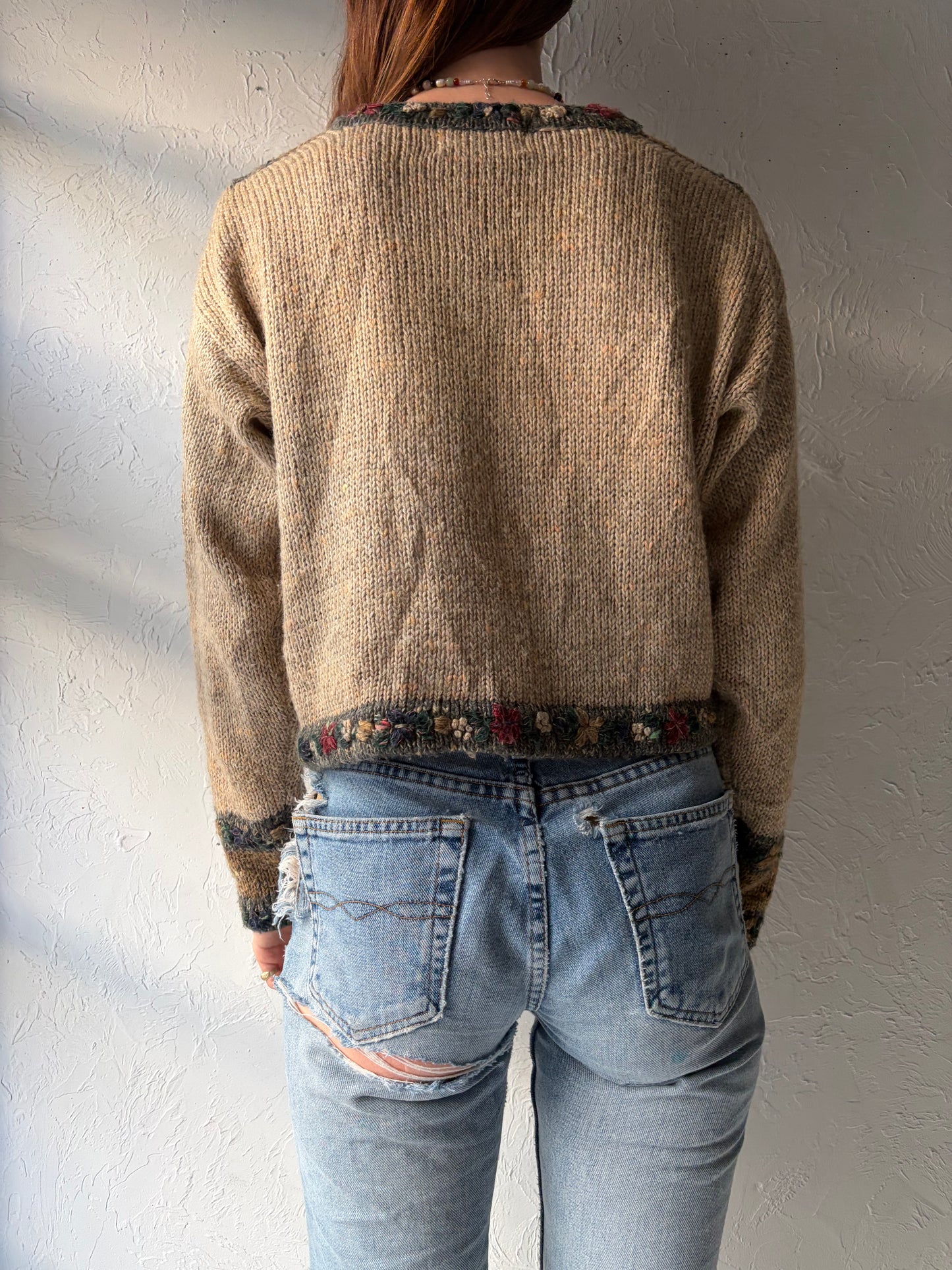 Vintage ‘My’ Cropped Floral Sweater / Medium
