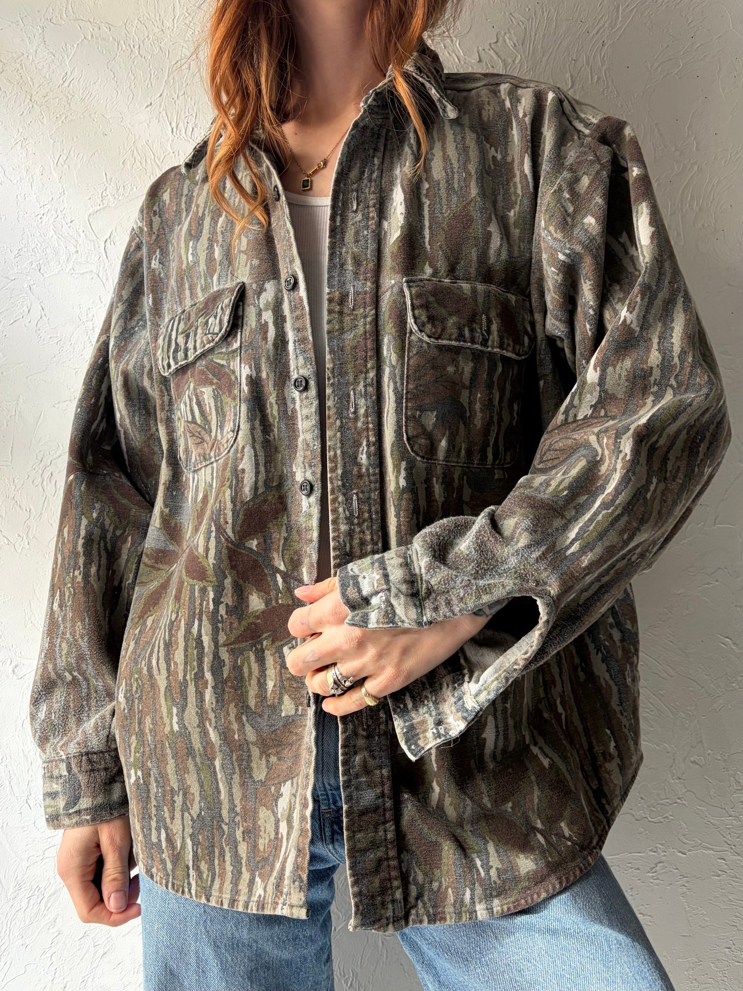 80s 'Five Brothers' Vintage Camo Cotton Flannel Hunting Shirt / Large