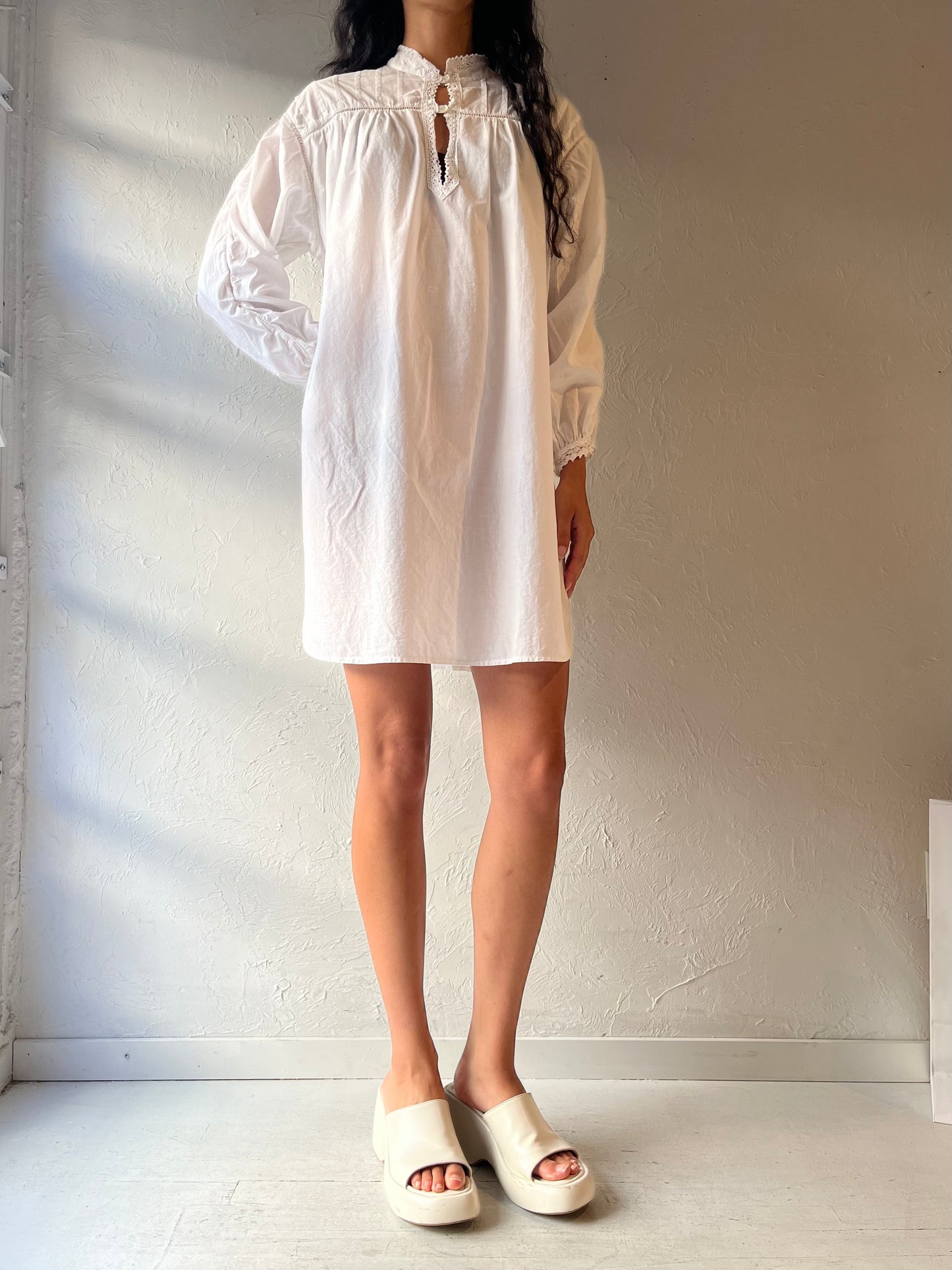 90s 'Eaton Vanity Fair' White Cotton Dress / Large